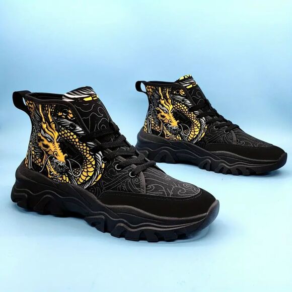 Dragon Pattern Canvas Shoes Comfy Non-Slip Breathable Sneakers Unisex 8.5 Black main image 5